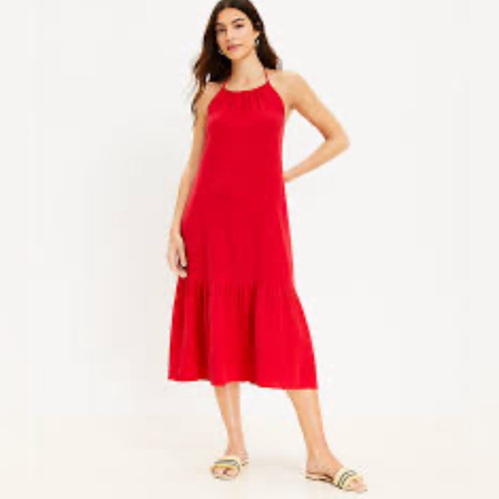Loft Smocked Cutout Back Halter Midi Dress S